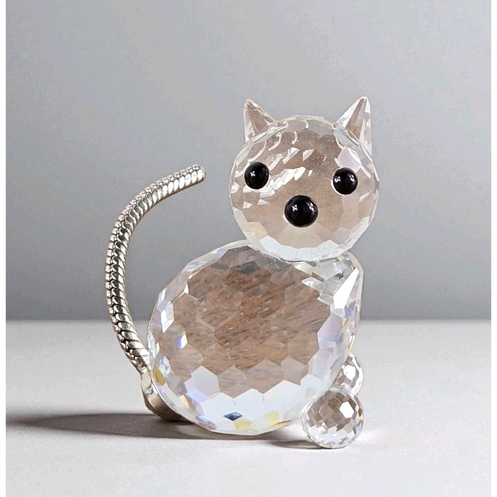 Swarovski Cat Crystal Figurine Retired 3.3 mm‎ Kitty Silver Tail Mark Swan